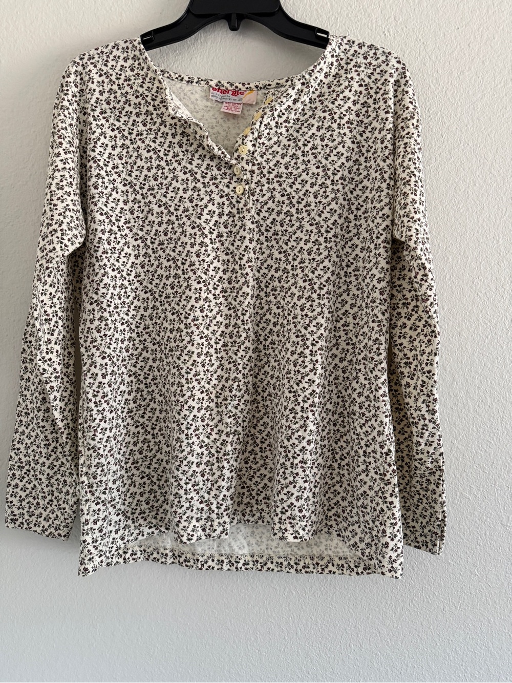 Vintage Energie Floral Henley Top Long Sleeve Cotton Y2K